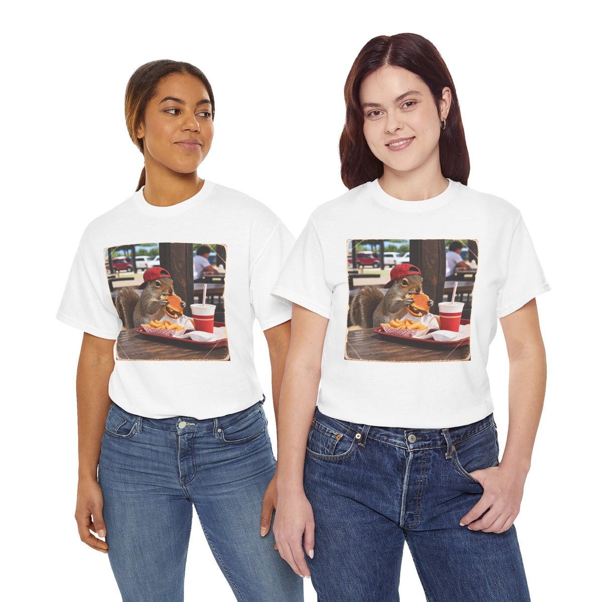 Squirrel Eating Burger T‑Shirt — Funny Animal Photo Tee