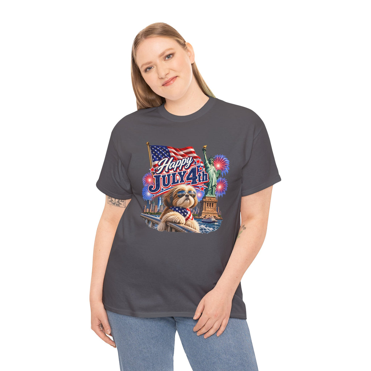 4th of July Dog T-Shirt - Happy July 4th Patriotic Fireworks Tee