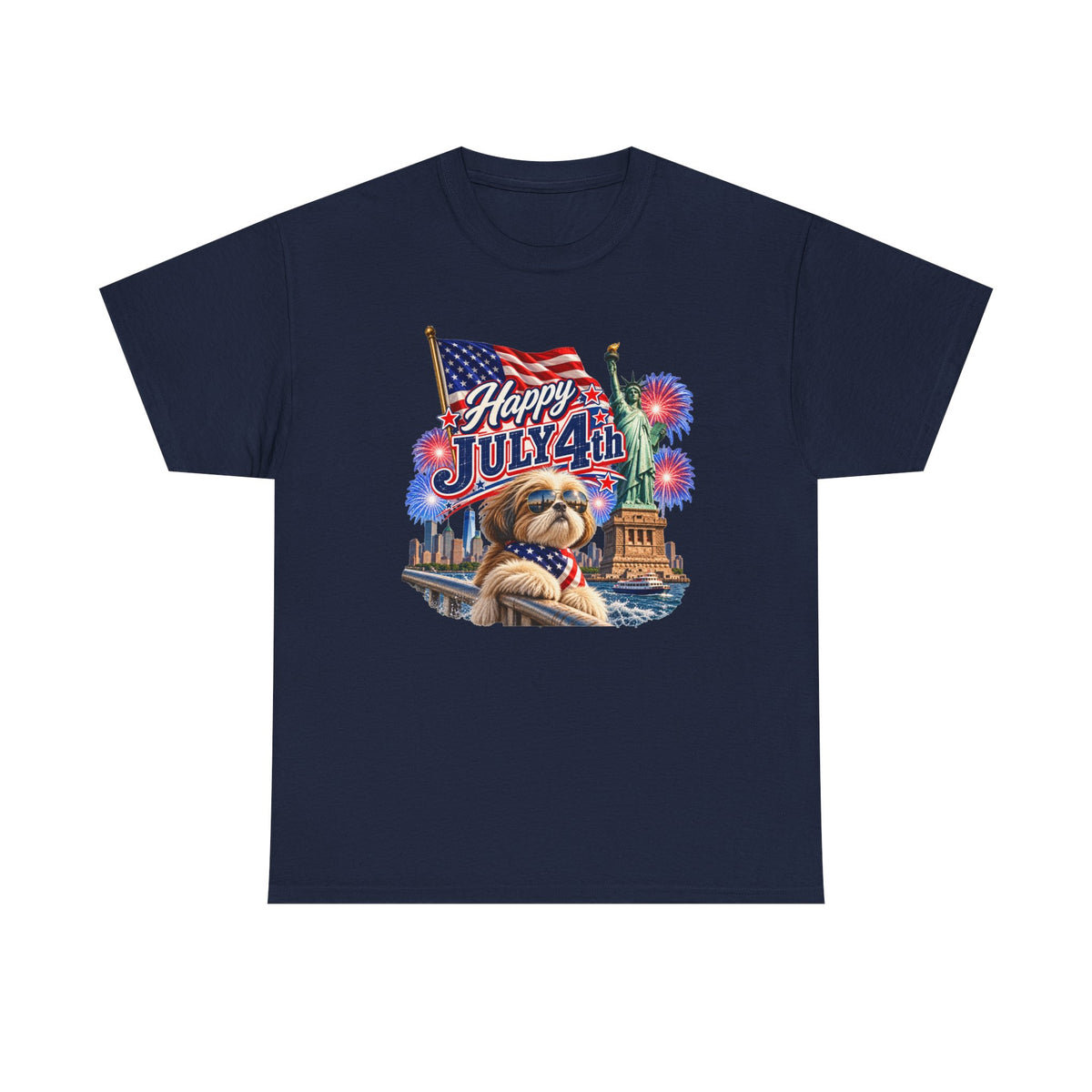 4th of July Dog T-Shirt - Happy July 4th Patriotic Fireworks Tee