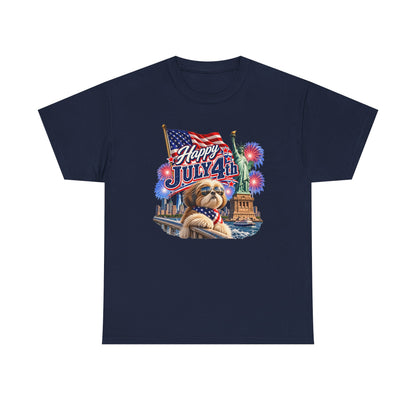 4th of July Dog T-Shirt - Happy July 4th Patriotic Fireworks Tee
