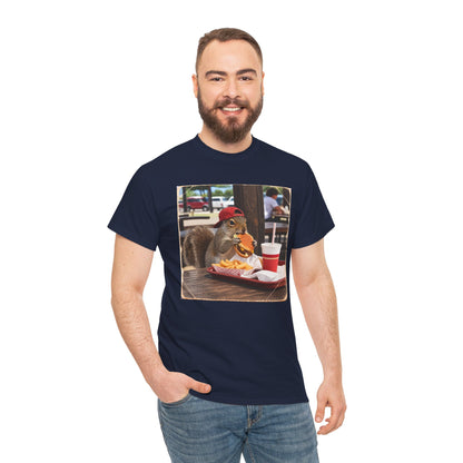 Squirrel Eating Burger T‑Shirt — Funny Animal Photo Tee