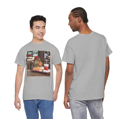 Squirrel Eating Burger T‑Shirt — Funny Animal Photo Tee