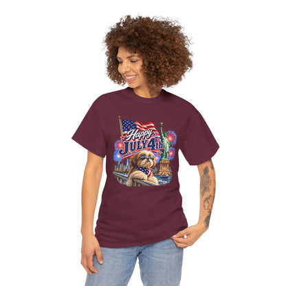 4th of July Dog T-Shirt - Happy July 4th Patriotic Fireworks Tee