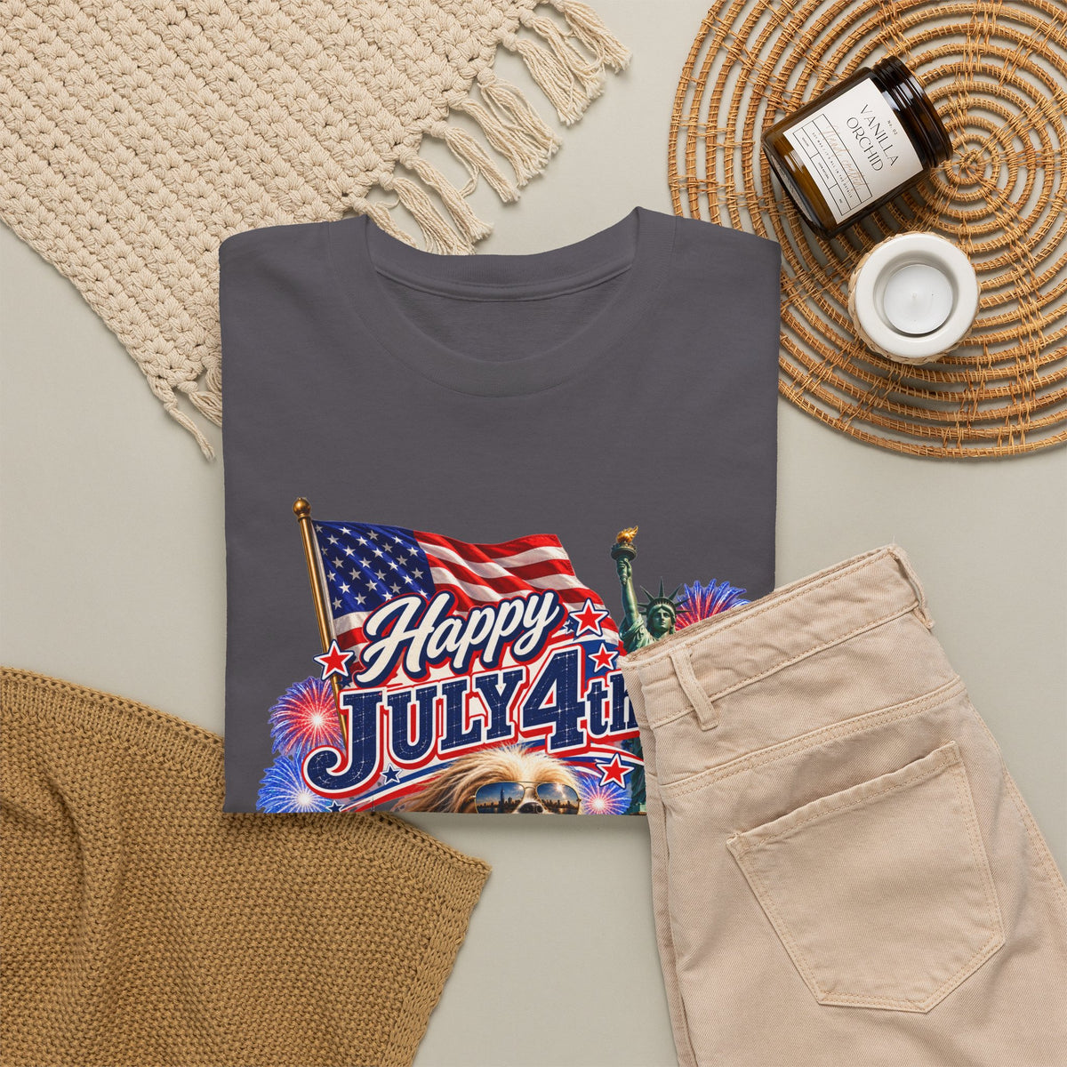 4th of July Dog T-Shirt - Happy July 4th Patriotic Fireworks Tee