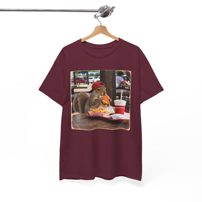 Squirrel Eating Burger T‑Shirt — Funny Animal Photo Tee