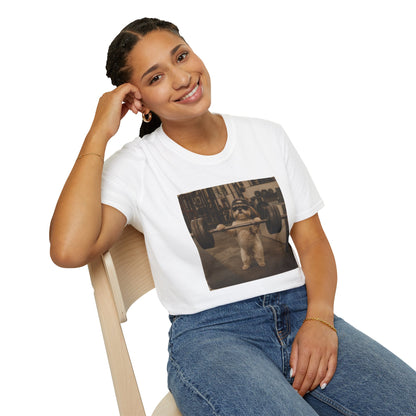 Strong Dog Lifting Barbell T-Shirt | Cute Gym Animal Graphic Tee