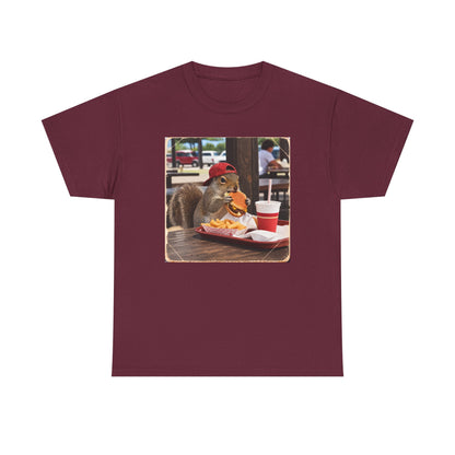 Squirrel Eating Burger T‑Shirt — Funny Animal Photo Tee