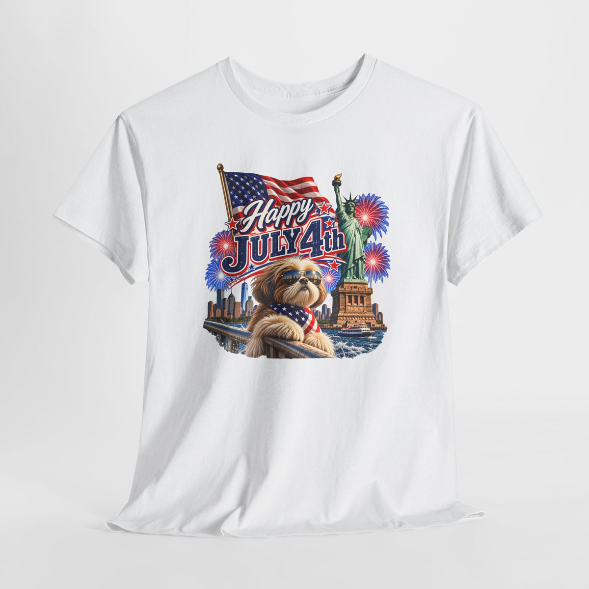 4th of July Dog T-Shirt - Happy July 4th Patriotic Fireworks Tee