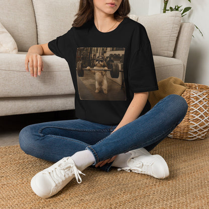 Strong Dog Lifting Barbell T-Shirt | Cute Gym Animal Graphic Tee