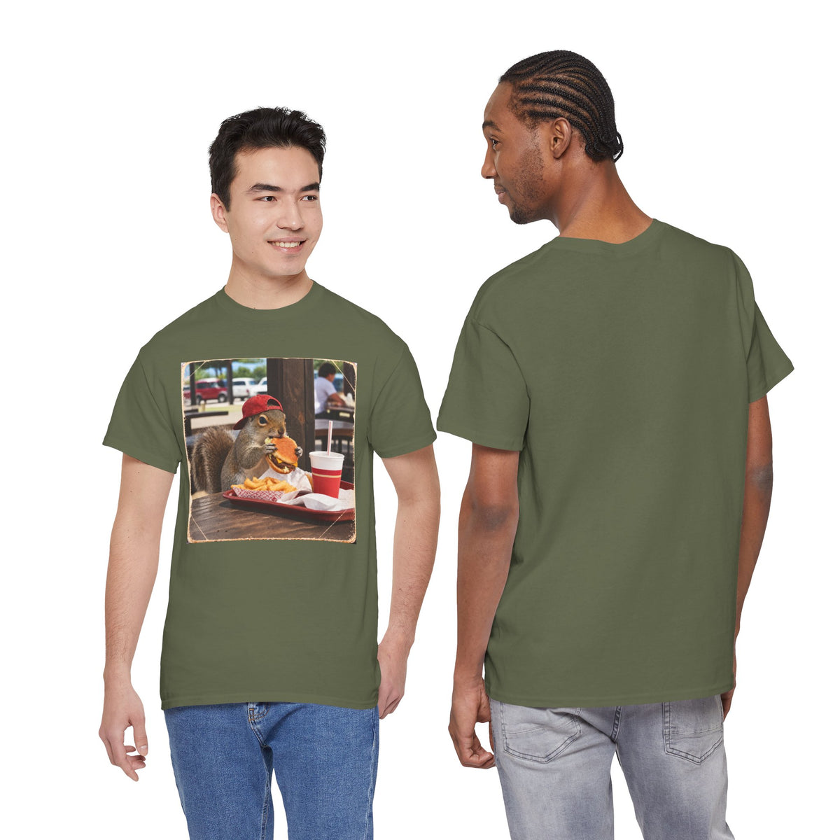 Squirrel Eating Burger T‑Shirt — Funny Animal Photo Tee
