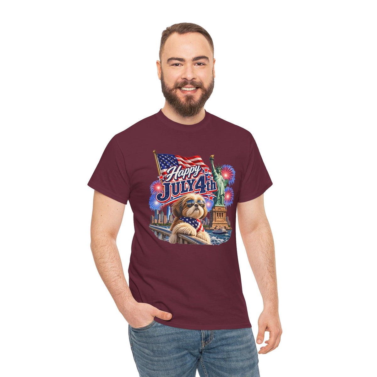 4th of July Dog T-Shirt - Happy July 4th Patriotic Fireworks Tee