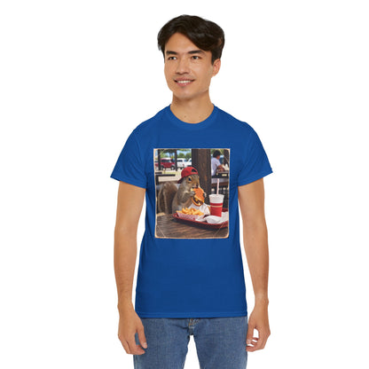 Squirrel Eating Burger T‑Shirt — Funny Animal Photo Tee