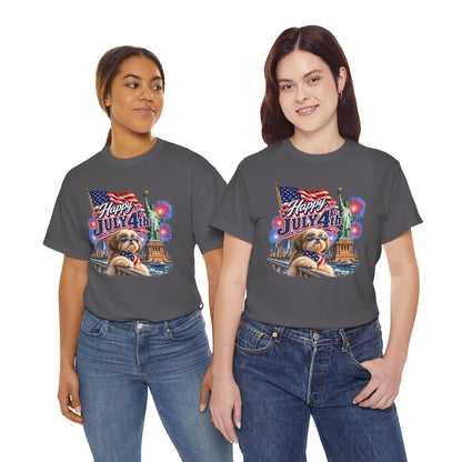 4th of July Dog T-Shirt - Happy July 4th Patriotic Fireworks Tee