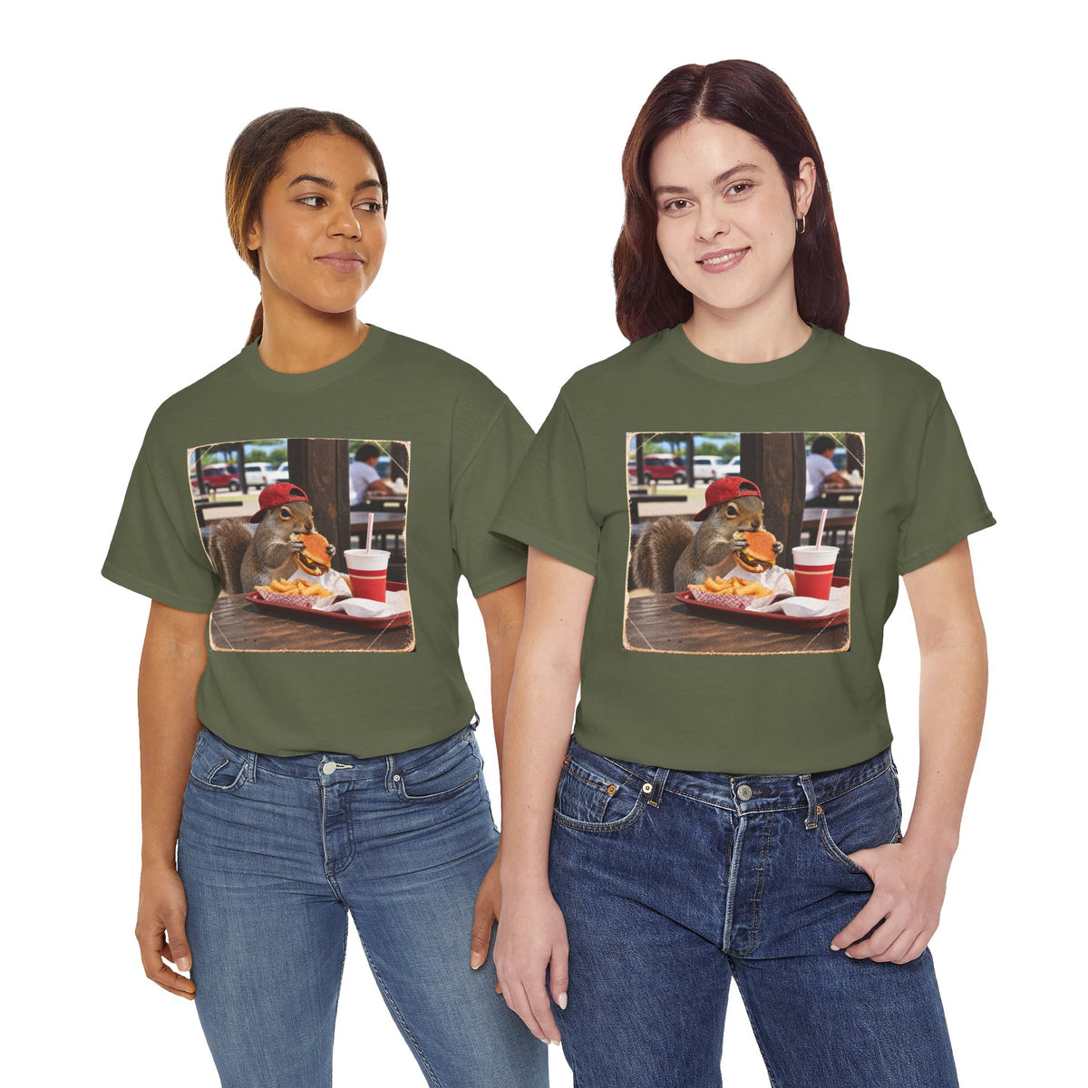 Squirrel Eating Burger T‑Shirt — Funny Animal Photo Tee