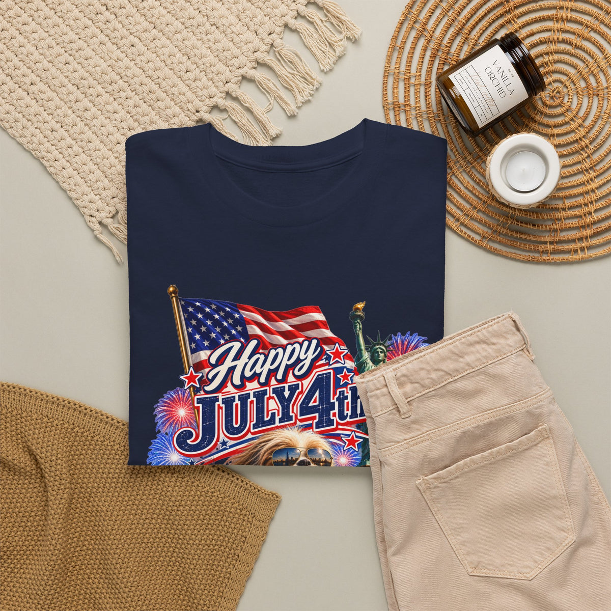 4th of July Dog T-Shirt - Happy July 4th Patriotic Fireworks Tee