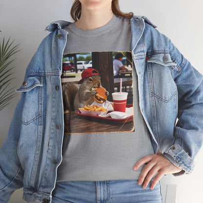 Squirrel Eating Burger T‑Shirt — Funny Animal Photo Tee