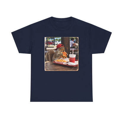 Squirrel Eating Burger T‑Shirt — Funny Animal Photo Tee