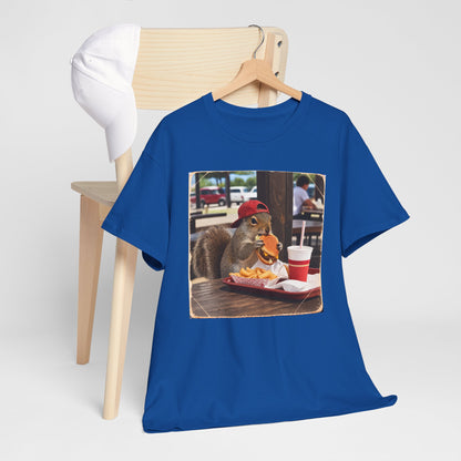 Squirrel Eating Burger T‑Shirt — Funny Animal Photo Tee
