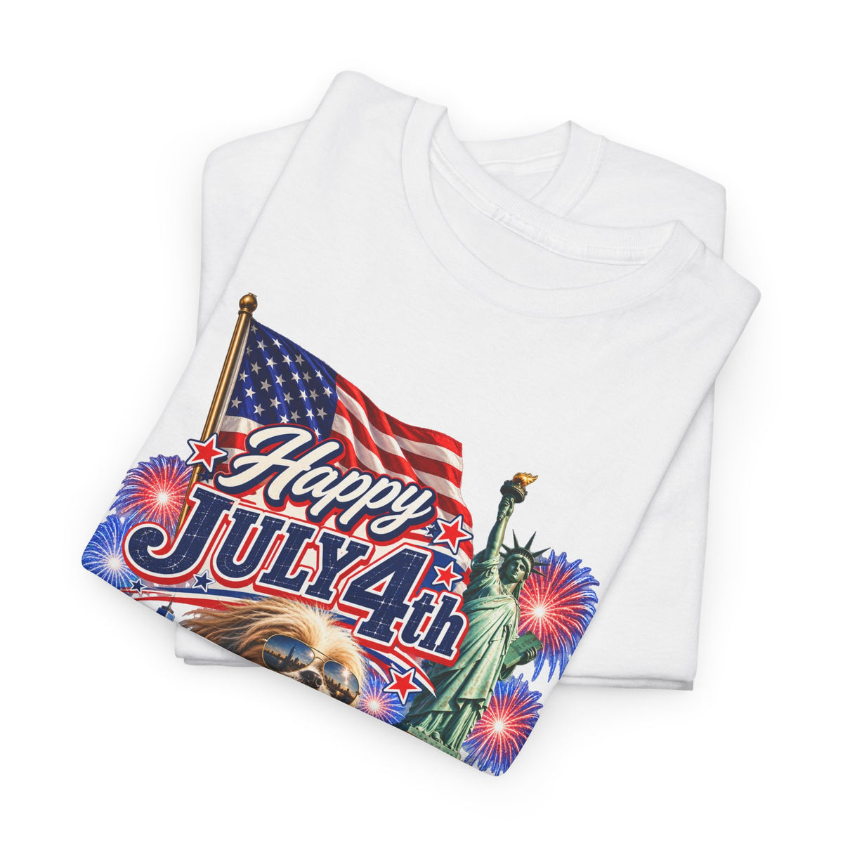 4th of July Dog T-Shirt - Happy July 4th Patriotic Fireworks Tee