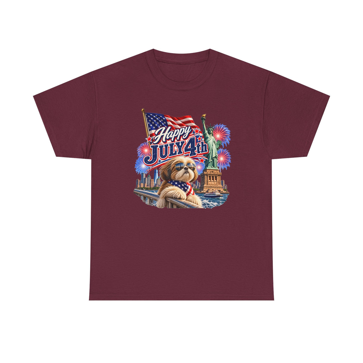 4th of July Dog T-Shirt - Happy July 4th Patriotic Fireworks Tee