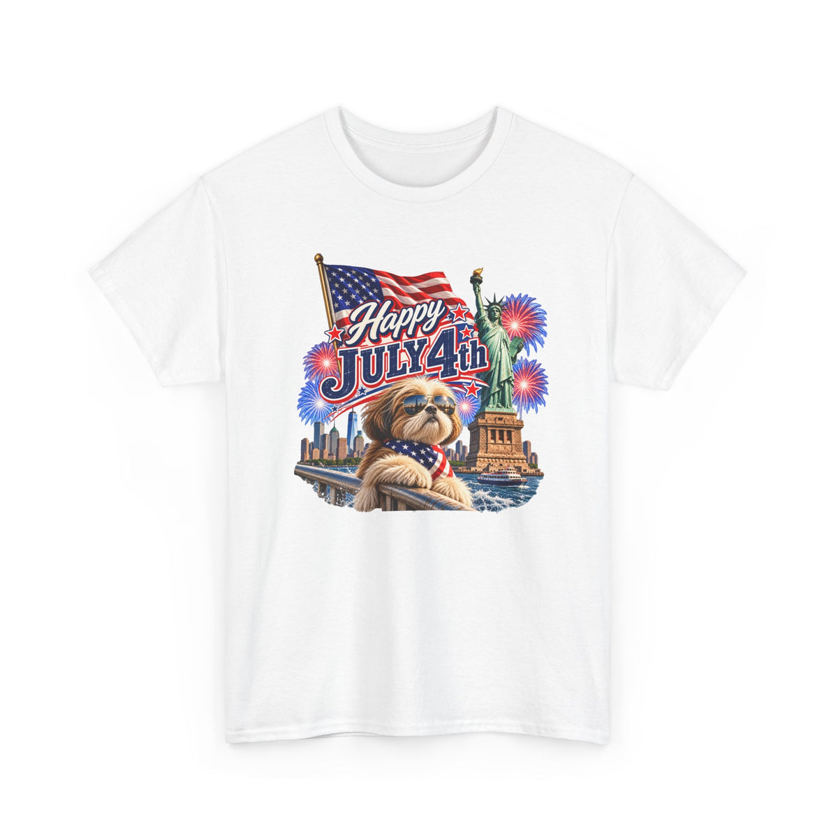 4th of July Dog T-Shirt - Happy July 4th Patriotic Fireworks Tee