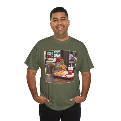 Squirrel Eating Burger T‑Shirt — Funny Animal Photo Tee