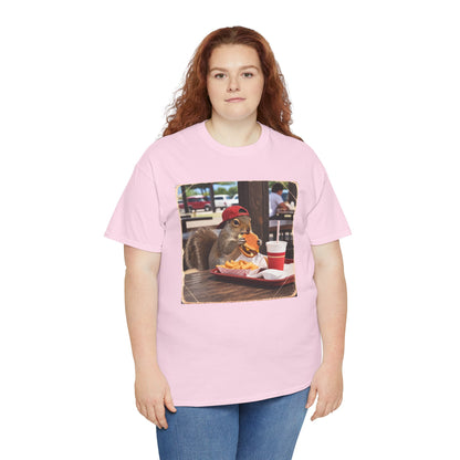 Squirrel Eating Burger T‑Shirt — Funny Animal Photo Tee