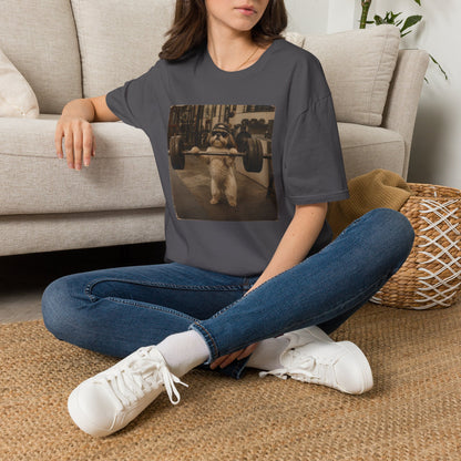 Strong Dog Lifting Barbell T-Shirt | Cute Gym Animal Graphic Tee