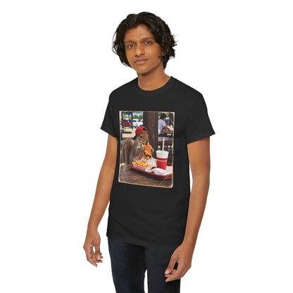 Squirrel Eating Burger T‑Shirt — Funny Animal Photo Tee