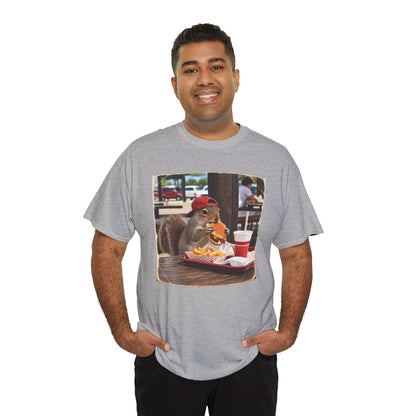 Squirrel Eating Burger T‑Shirt — Funny Animal Photo Tee