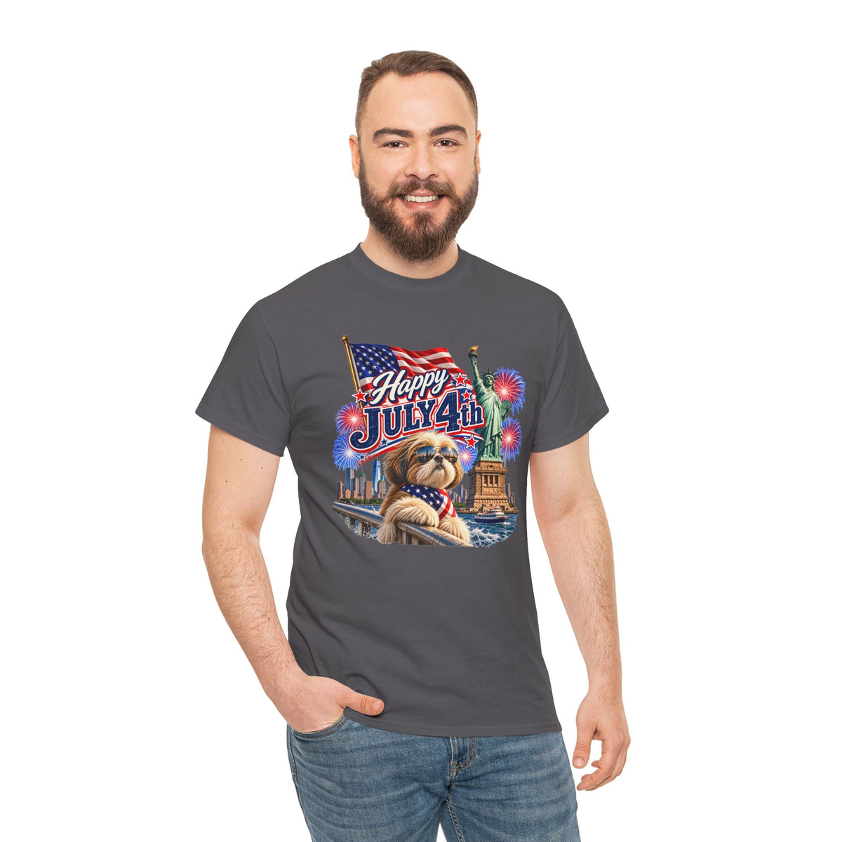 4th of July Dog T-Shirt - Happy July 4th Patriotic Fireworks Tee