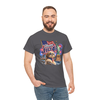4th of July Dog T-Shirt - Happy July 4th Patriotic Fireworks Tee