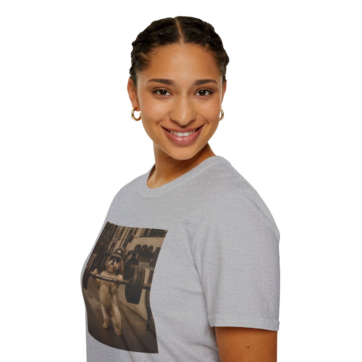 Strong Dog Lifting Barbell T-Shirt | Cute Gym Animal Graphic Tee