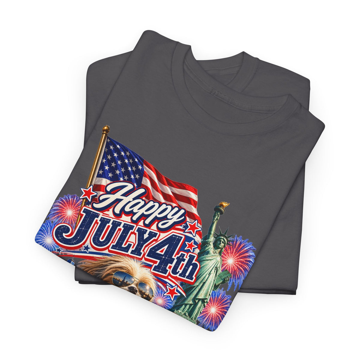 4th of July Dog T-Shirt - Happy July 4th Patriotic Fireworks Tee