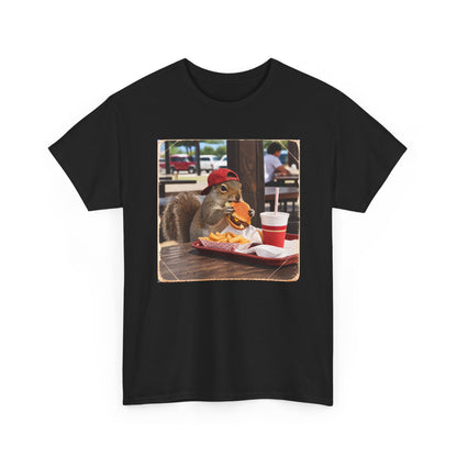 Squirrel Eating Burger T‑Shirt — Funny Animal Photo Tee