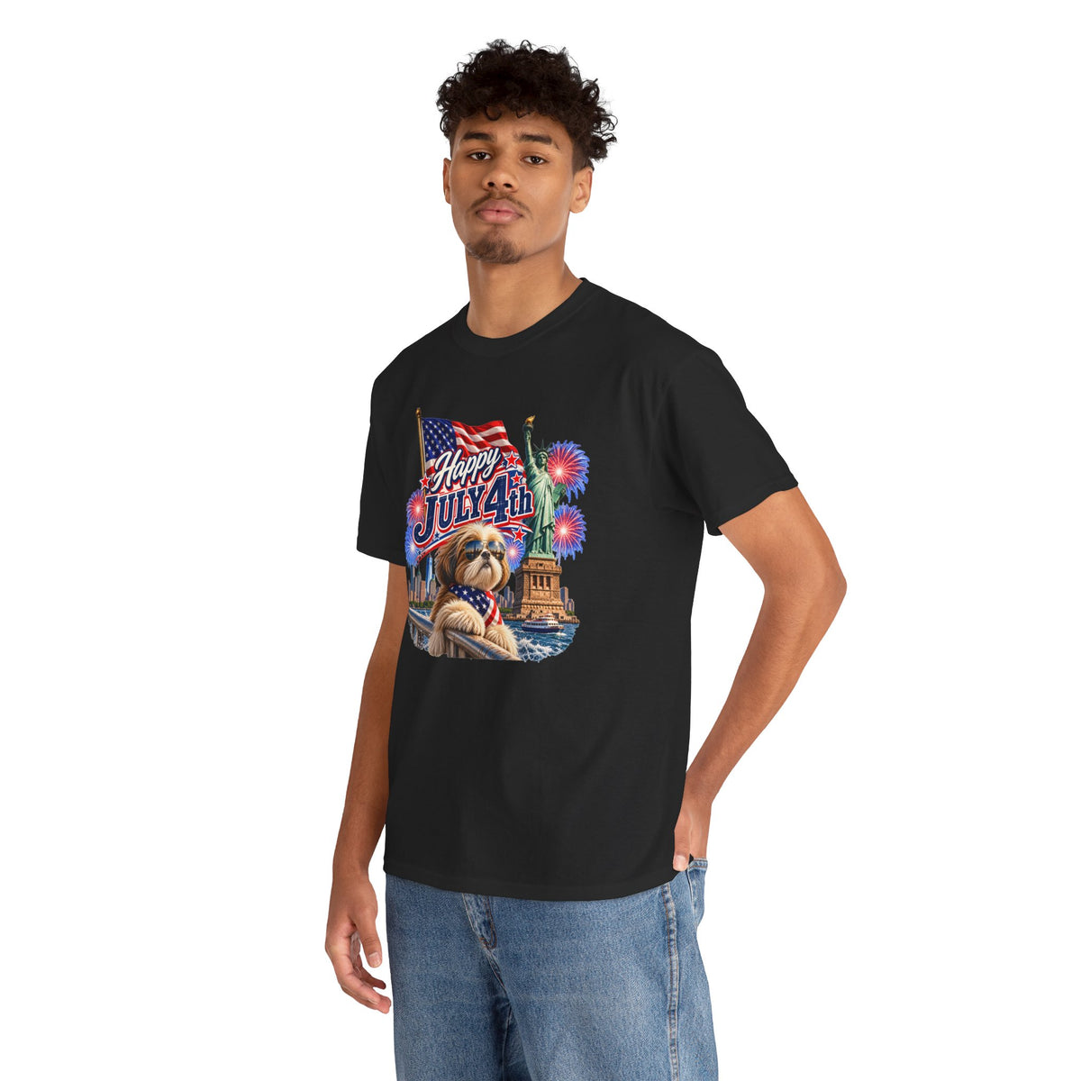 4th of July Dog T-Shirt - Happy July 4th Patriotic Fireworks Tee