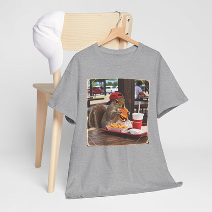 Squirrel Eating Burger T‑Shirt — Funny Animal Photo Tee