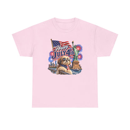4th of July Dog T-Shirt - Happy July 4th Patriotic Fireworks Tee