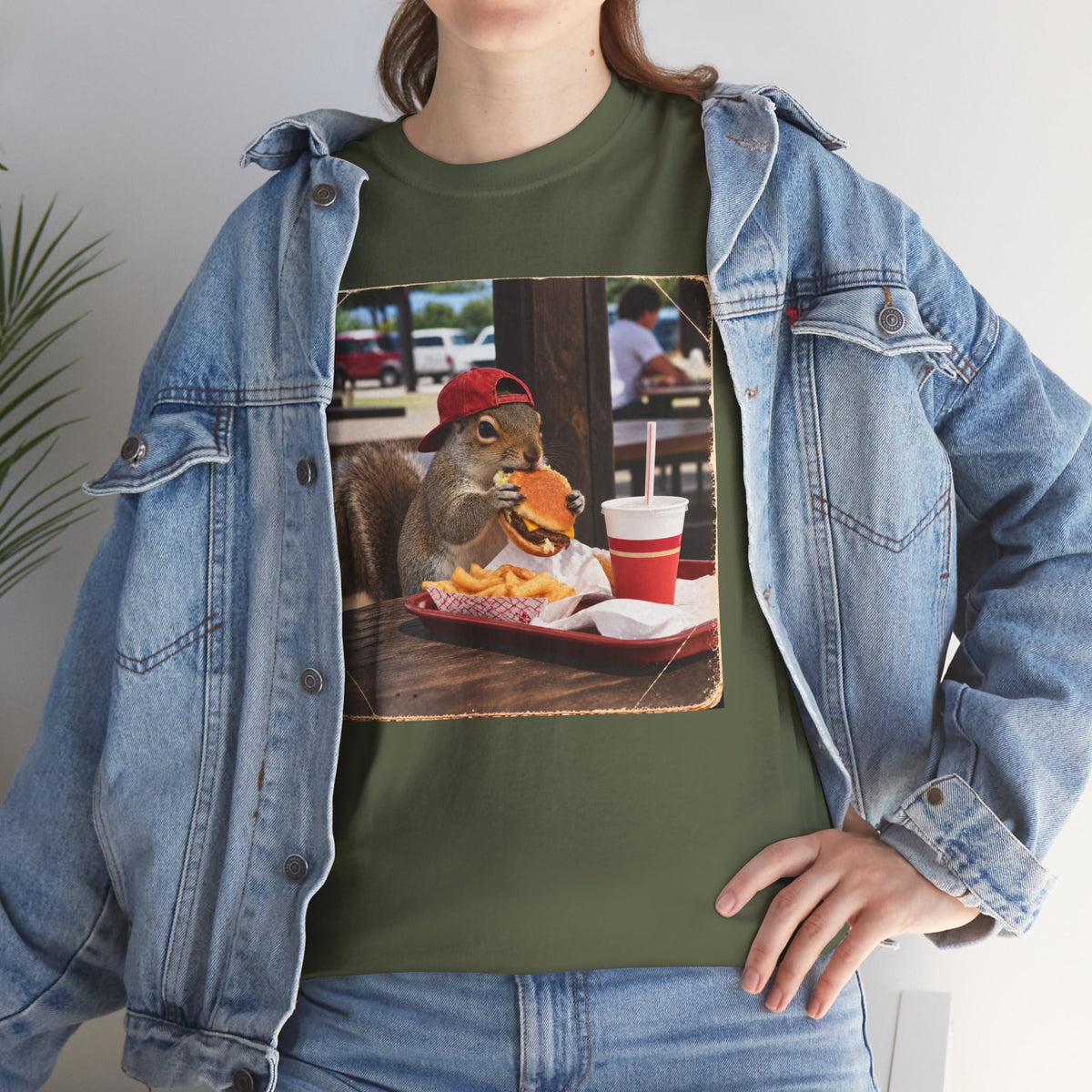 Squirrel Eating Burger T‑Shirt — Funny Animal Photo Tee