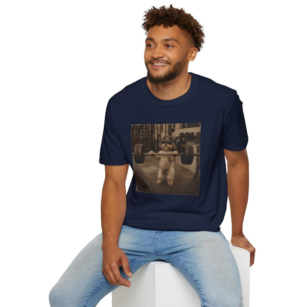 Strong Dog Lifting Barbell T-Shirt | Cute Gym Animal Graphic Tee