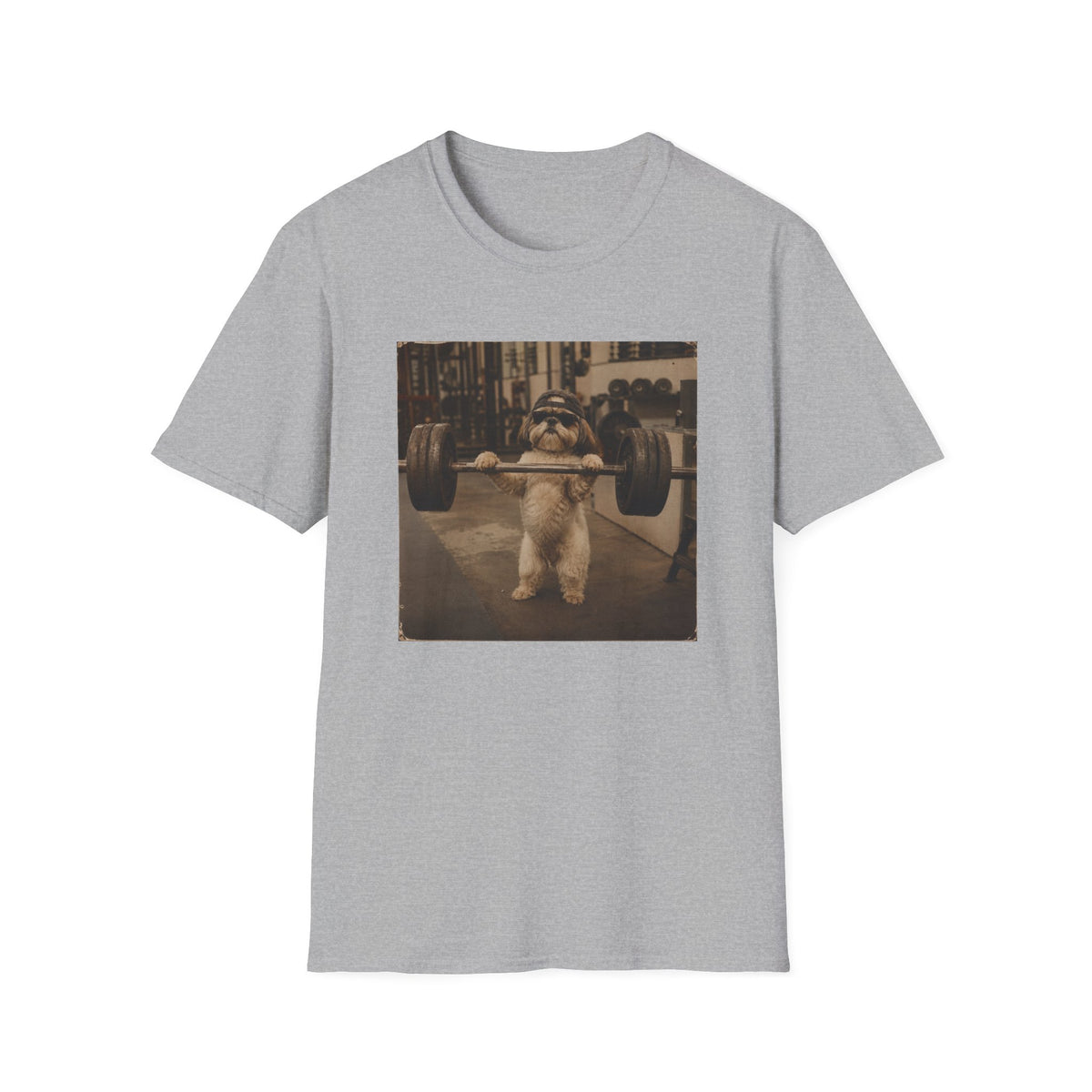 Strong Dog Lifting Barbell T-Shirt | Cute Gym Animal Graphic Tee