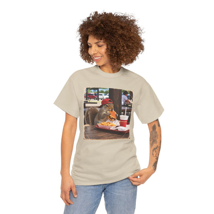 Squirrel Eating Burger T‑Shirt — Funny Animal Photo Tee