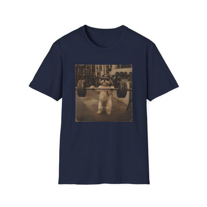Strong Dog Lifting Barbell T-Shirt | Cute Gym Animal Graphic Tee