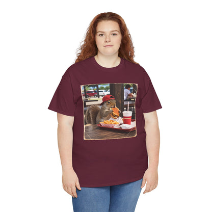 Squirrel Eating Burger T‑Shirt — Funny Animal Photo Tee