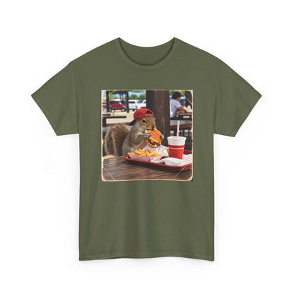 Squirrel Eating Burger T‑Shirt — Funny Animal Photo Tee
