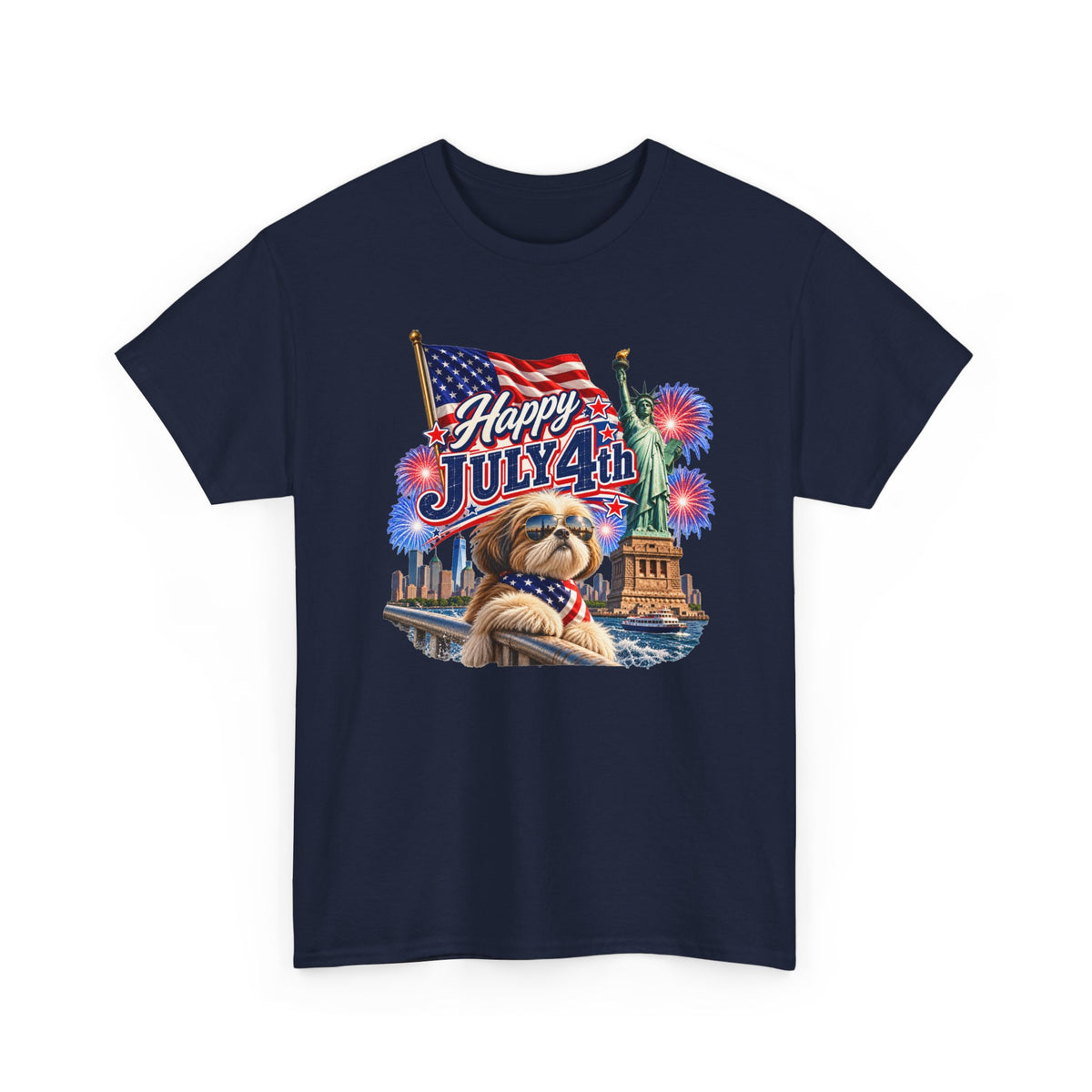 4th of July Dog T-Shirt - Happy July 4th Patriotic Fireworks Tee