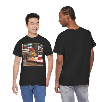 Squirrel Eating Burger T‑Shirt — Funny Animal Photo Tee