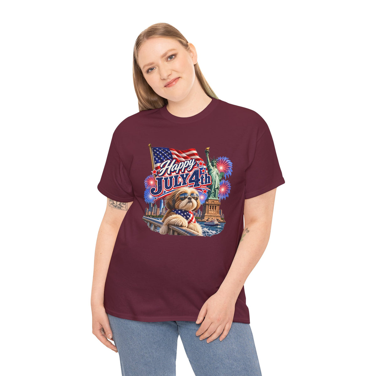 4th of July Dog T-Shirt - Happy July 4th Patriotic Fireworks Tee