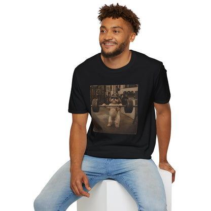 Strong Dog Lifting Barbell T-Shirt | Cute Gym Animal Graphic Tee