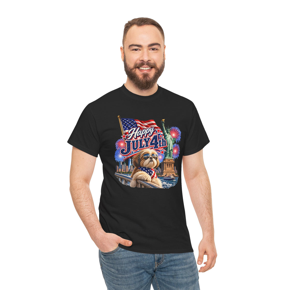 4th of July Dog T-Shirt - Happy July 4th Patriotic Fireworks Tee